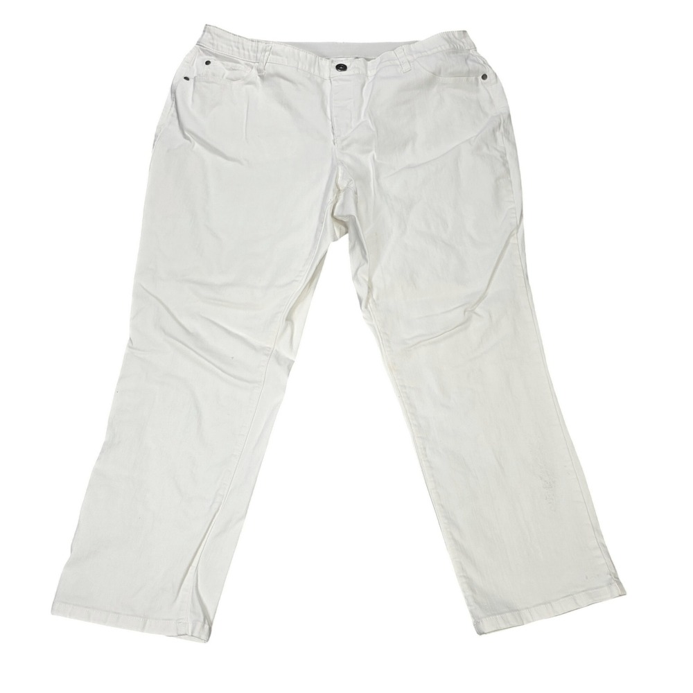 CJ Banks Straight Leg Denim Pants Women's Size 16W Petite White Stretch Cotton‎